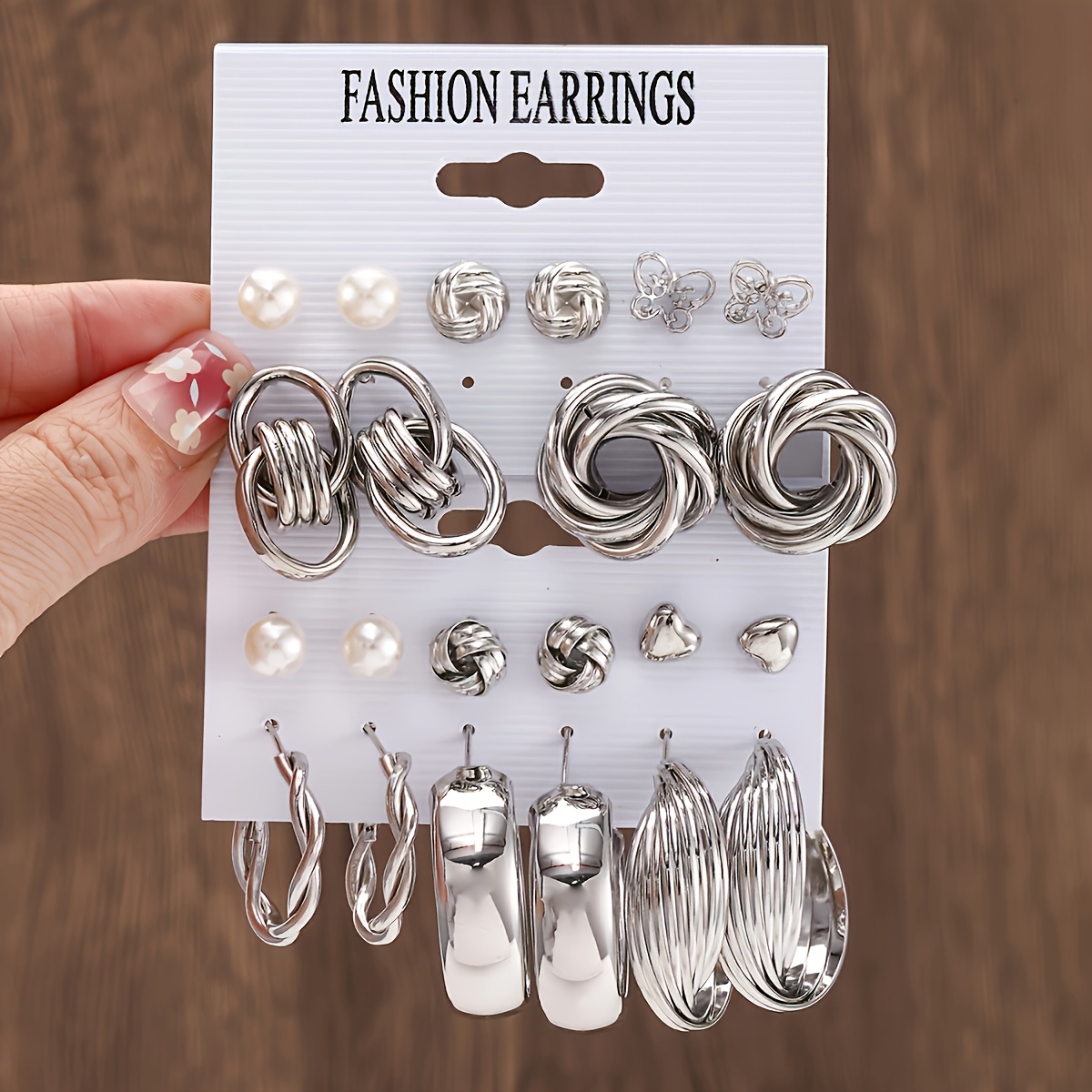 Geometric C Earrings & Round Studs Set for Everyday & Holiday
